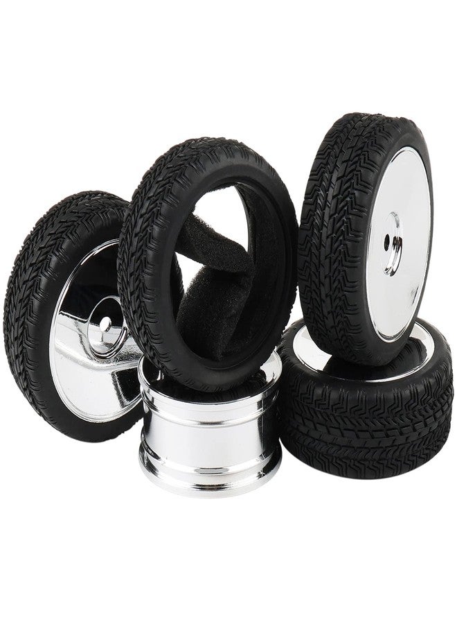 Rowiz 4PCS 12mm Hub Silver Rim & Tires RC Car Tires 1/10 On Road Racing Touring Car Disc Wheel Tyre w/Foam Inserts - Image 2